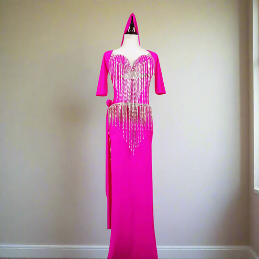 BAMBA - Custom Hot Pink Shaabi Dress with Beaded Fringe