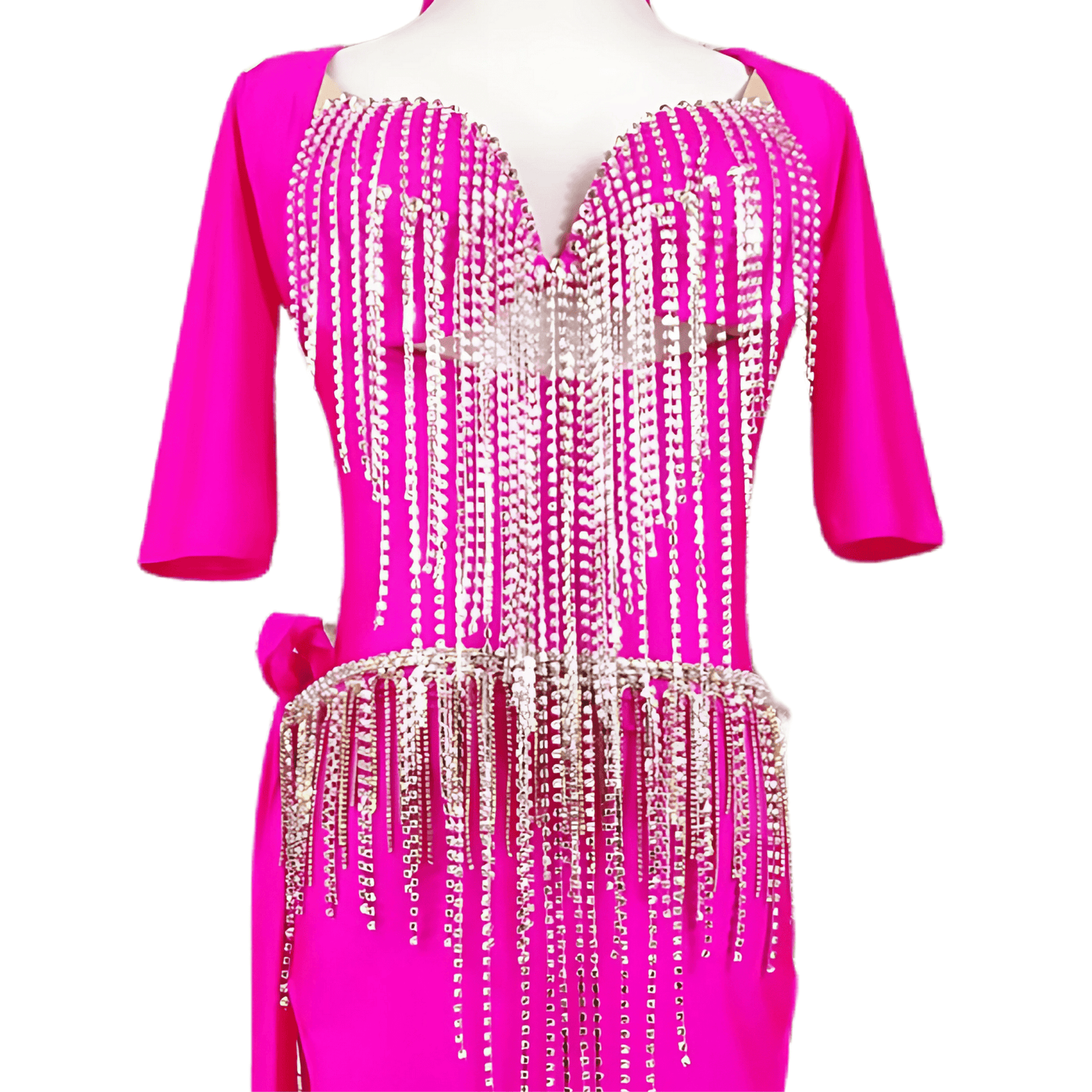 BAMBA - Custom Hot Pink Shaabi Dress with Beaded Fringe