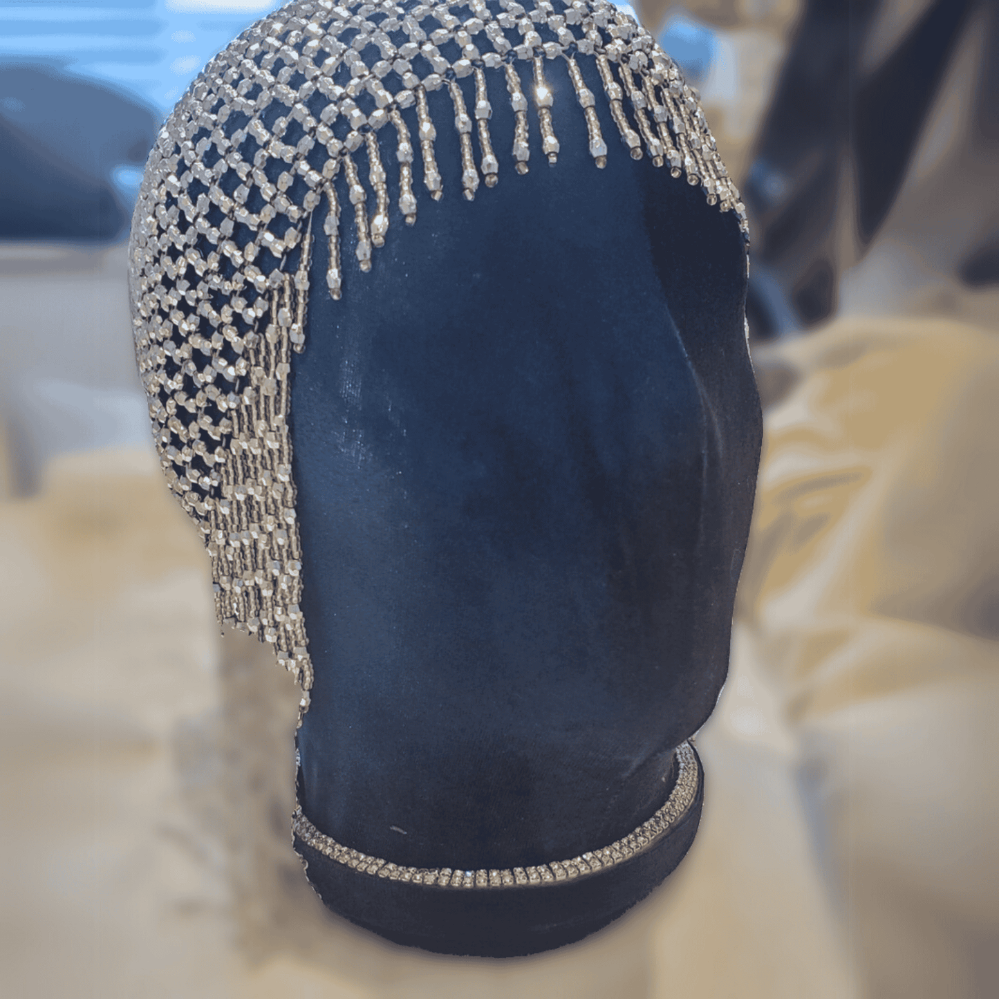 HADAR hand-beaded tasseled full coverage chainmail headdress for belly dance