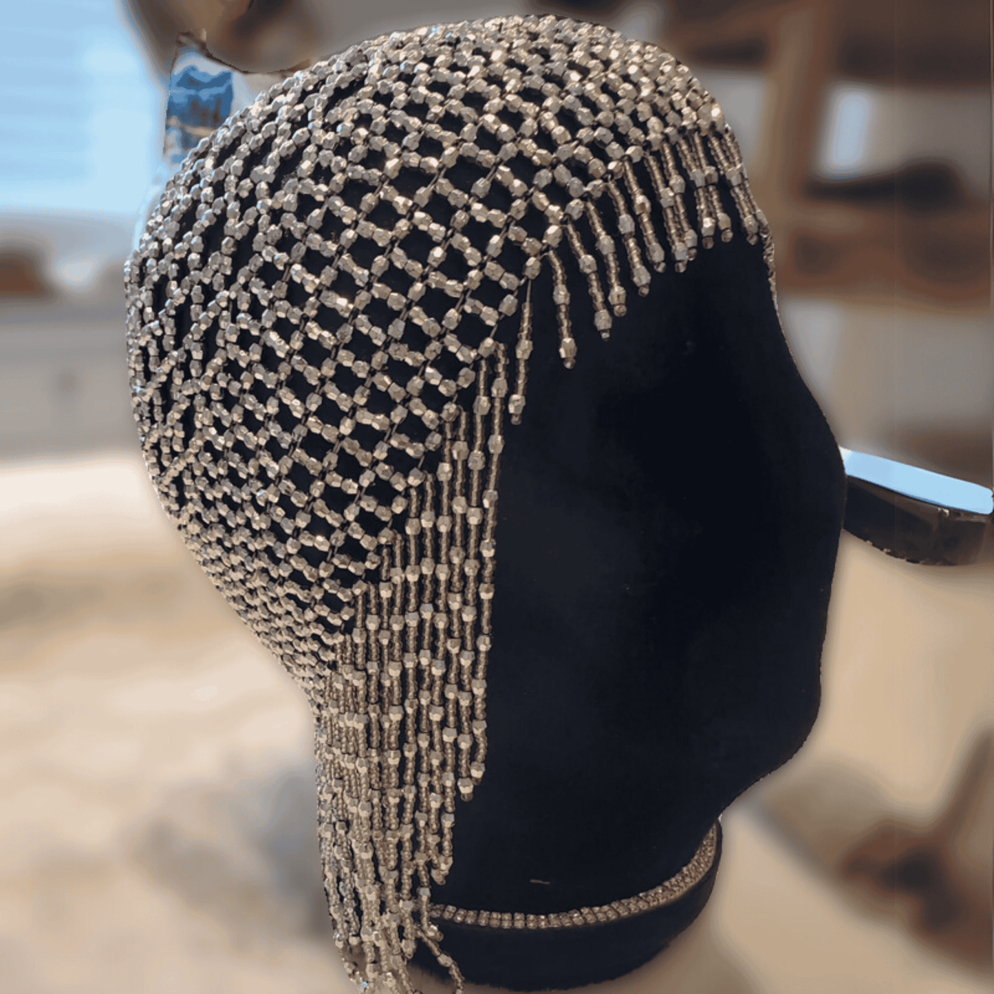 HADAR hand-beaded tasseled full coverage chainmail headdress for belly dance
