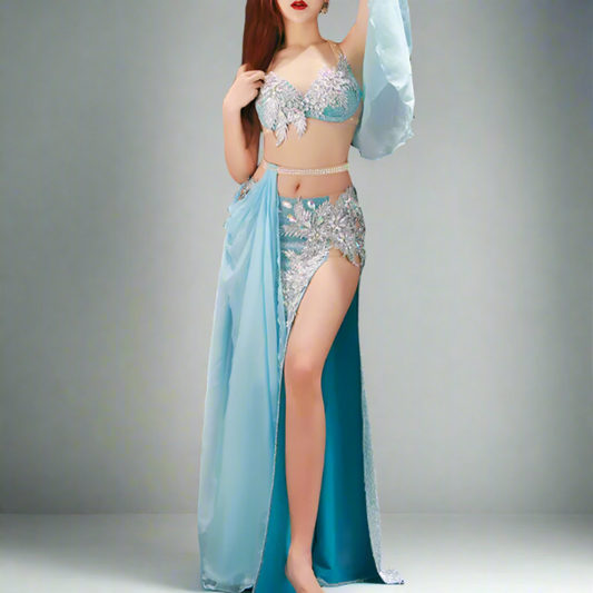 Showcasing high-end Egyptian belly dance costumes with ornate designs. Shop luxurious Badla sets, intricate bra and belt sets, and elaborately decorated outfits. Ideal for performances, our preBaladi and Saidi dancewear collection with traditional Egyptian belly dance outfits. Shop Balady costumes, Saidy costumes, folk dance costumes, oriental dance wear, & professional attire. Find Baladi dresses, Saidi gallabiyahs in a range of styles, sizes, & fabrics ideal for dance practice & performance, free shipping