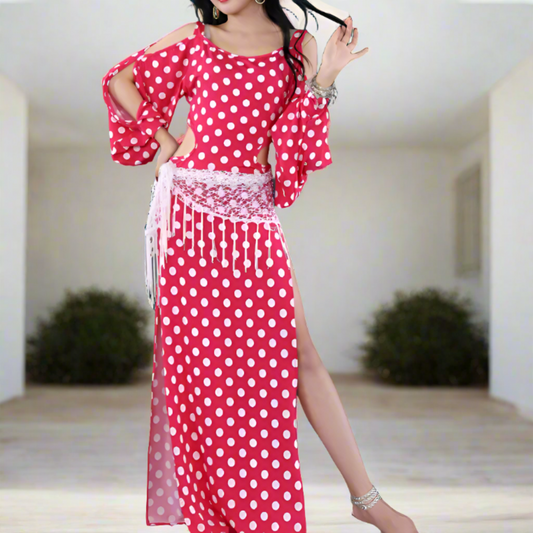gallebeya red and white polka dot baladi saidi traditional folk oriental belly dance costume set