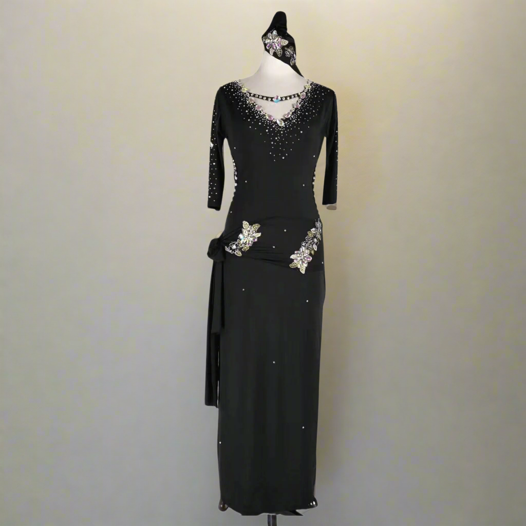 SAWADA - Custom Black Baladi Dance Dress with Rhinestones