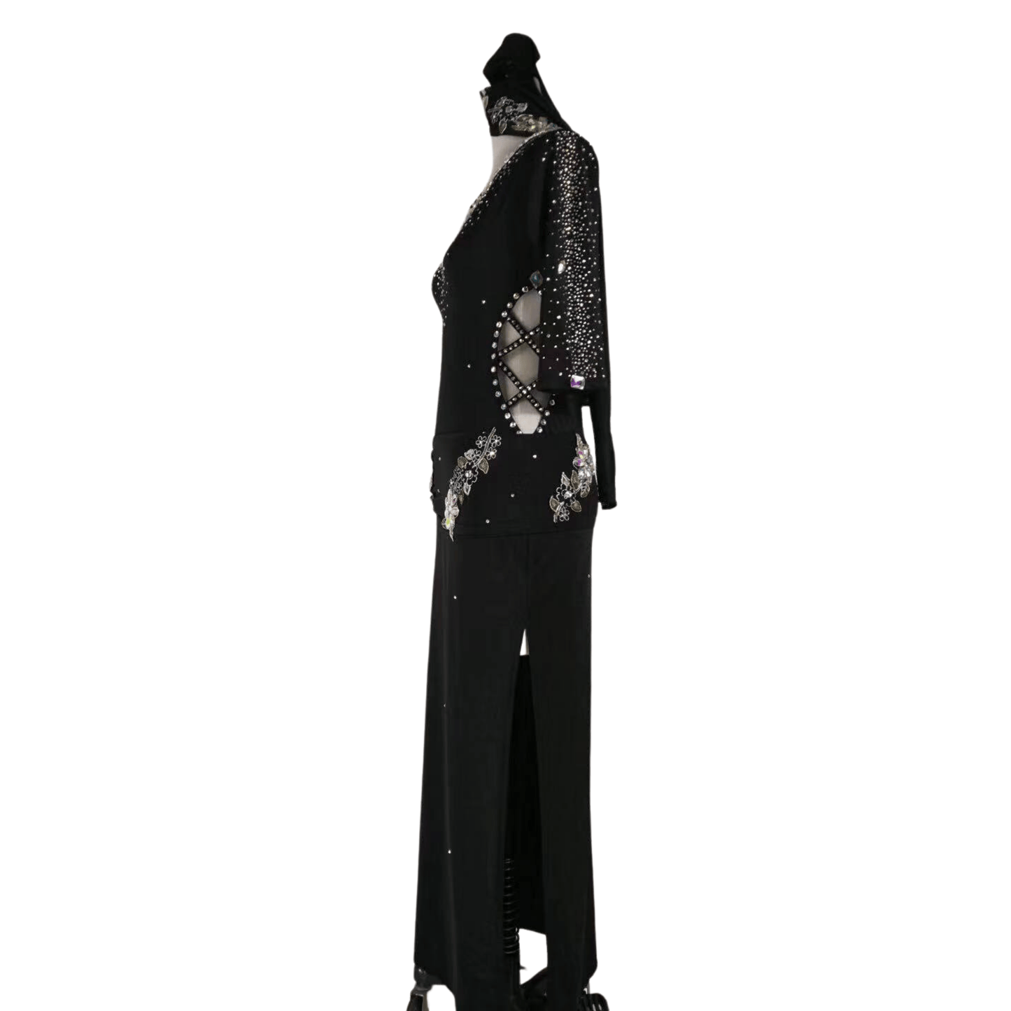 SAWADA - Custom Black Baladi Dance Dress with Rhinestones