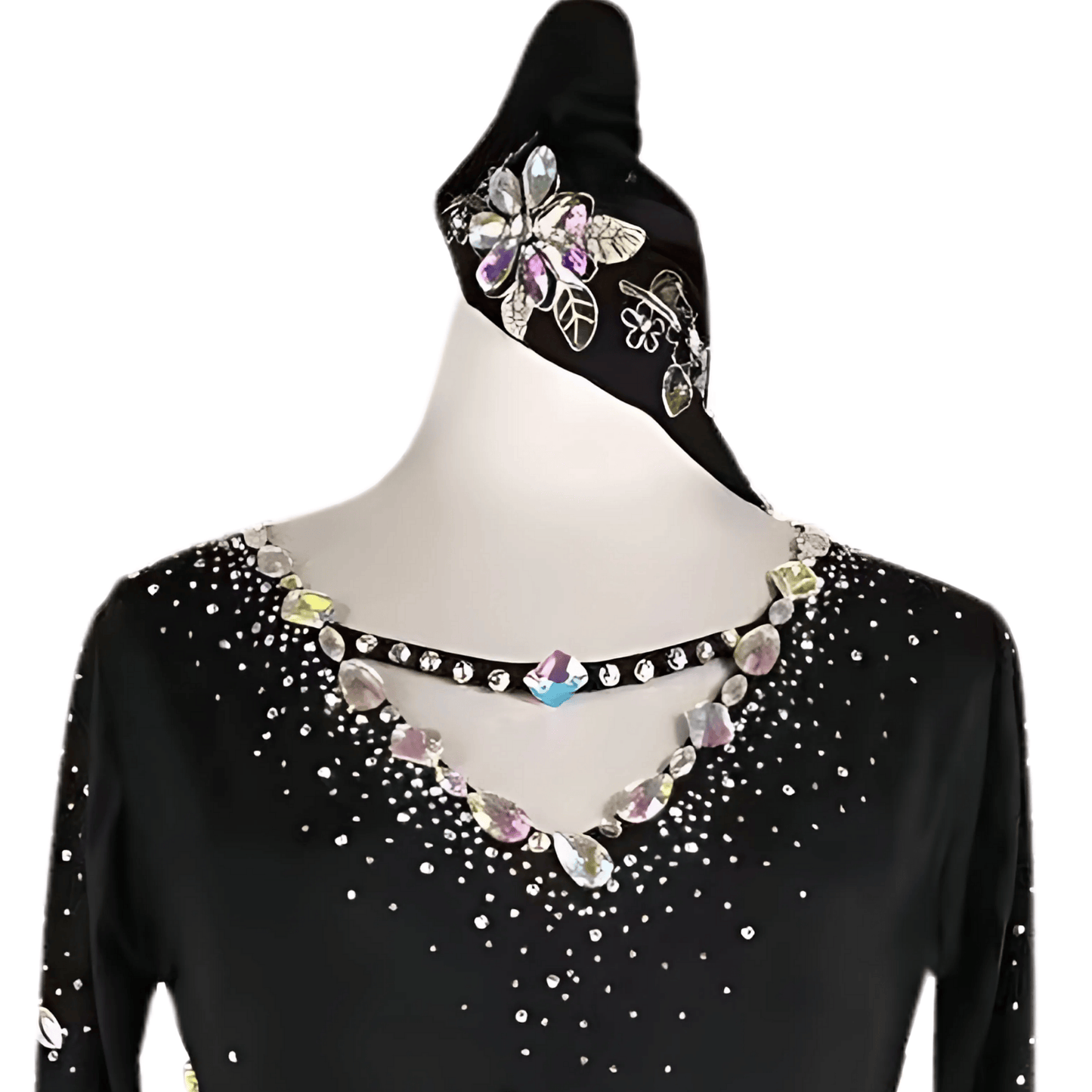 SAWADA - Custom Black Baladi Dance Dress with Rhinestones