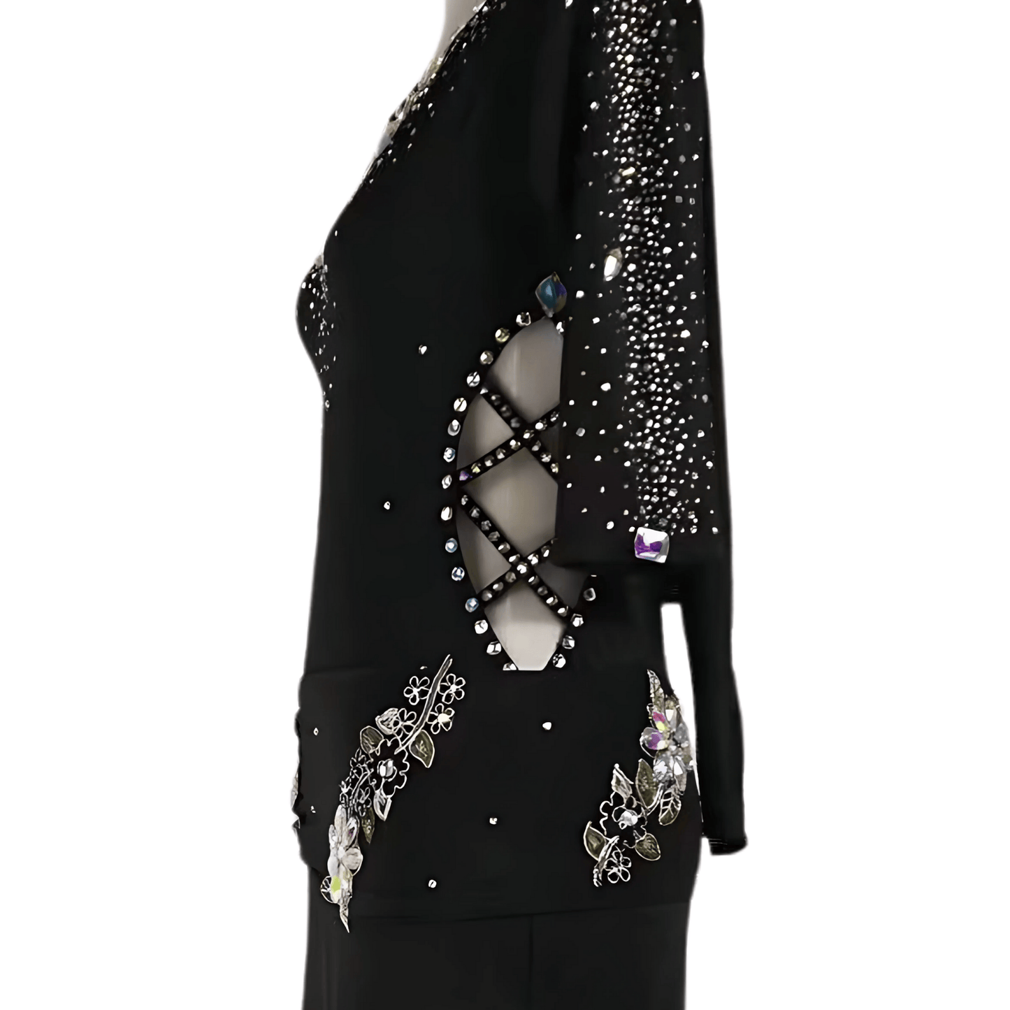 SAWADA - Custom Black Baladi Dance Dress with Rhinestones