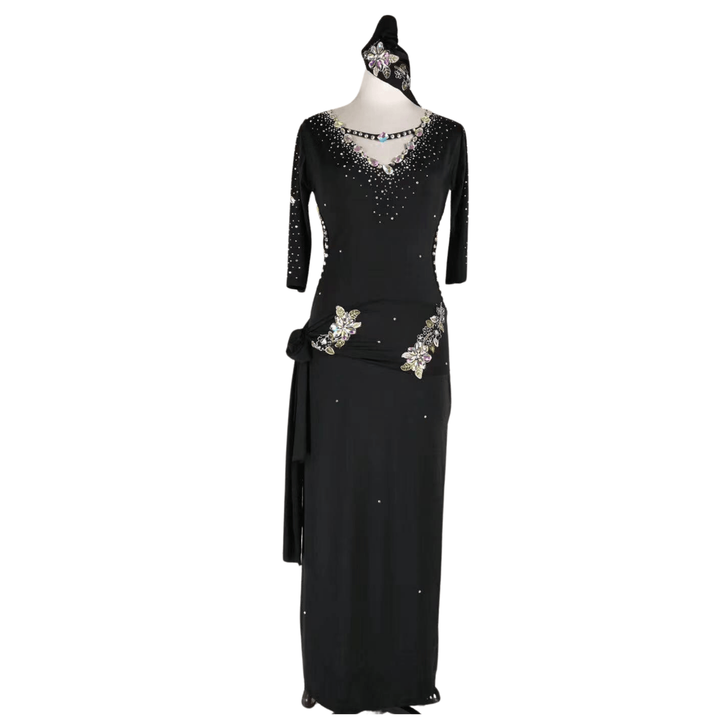 SAWADA - Custom Black Baladi Dance Dress with Rhinestones