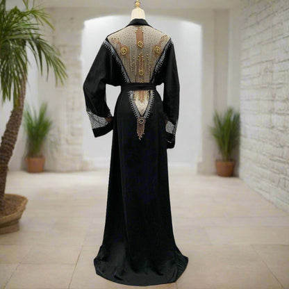 TAWALI transparent chiffon back embroidered black Dressing robe for belly dance