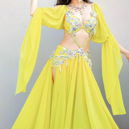 Showcasing high-end Egyptian belly dance costumes with ornate designs. Shop luxurious Badla sets, intricate bra and belt sets, and elaborately decorated outfits. Ideal for performances, our premium collection features exquisite detailing, rich fabrics, and elegant styles for a stunning stage presence