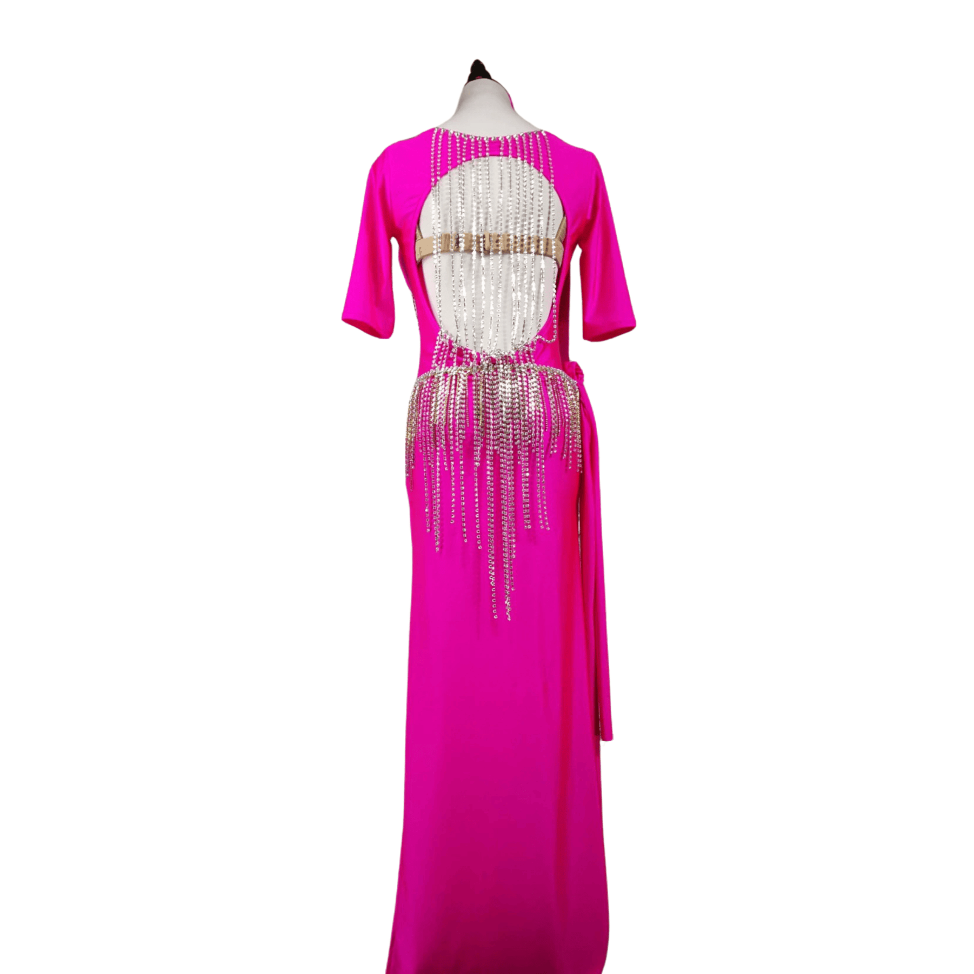 BAMBA - Custom Hot Pink Shaabi Dress with Beaded Fringe Azuer Bellydance BAMBA - Custom Hot Pink Shaabi Dress with Beaded Fringe Azuer Bellydance