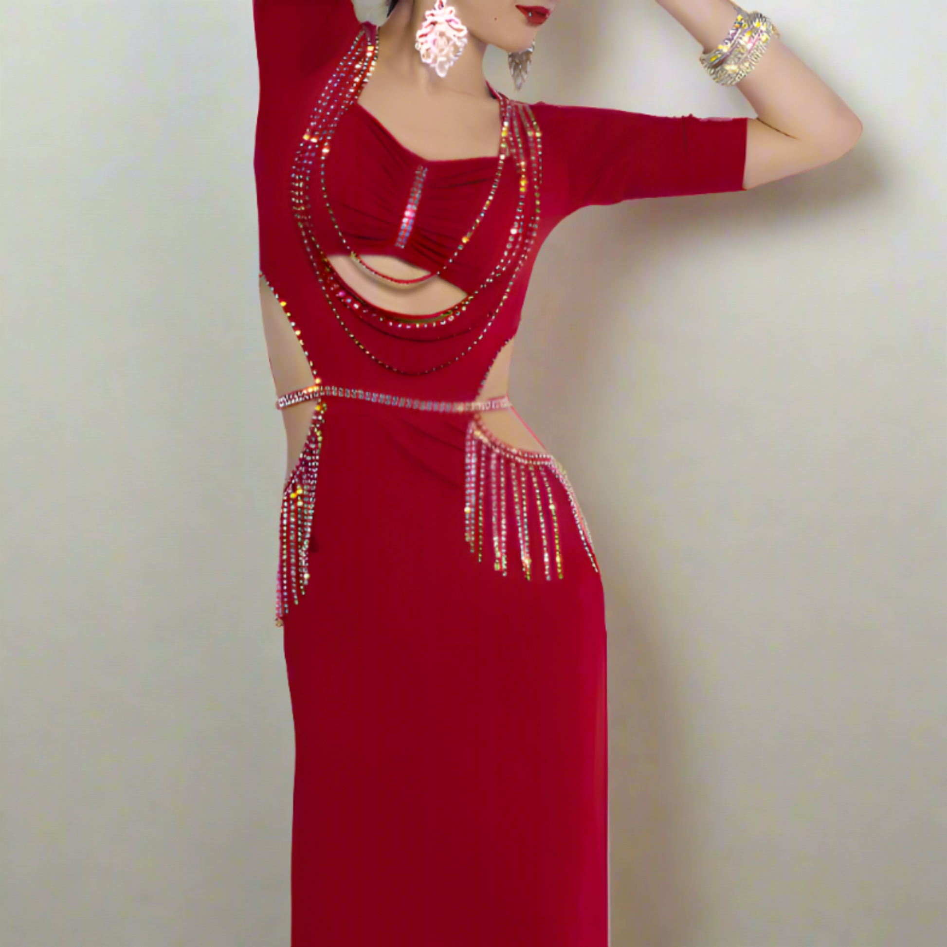 CARDILANI custom tasseled embellished form-fitting dress for belly dan Azuer Bellydance CARDILANI custom tasseled embellished form-fitting dress for belly dan Azuer Bellydance