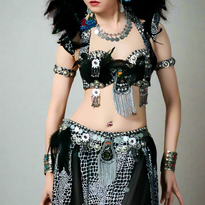 Shop Tribal/Fusion belly dancewear, including ATS (American Tribal Style) belly dance costumes, tribal bras, fusion belts, tribal skirts, cholis, and tribal tops. Discover unique tribal fusion sets, ATS dance outfits, tribal dancewear, fusion costumes, and modern tribal belly dancewear for performances