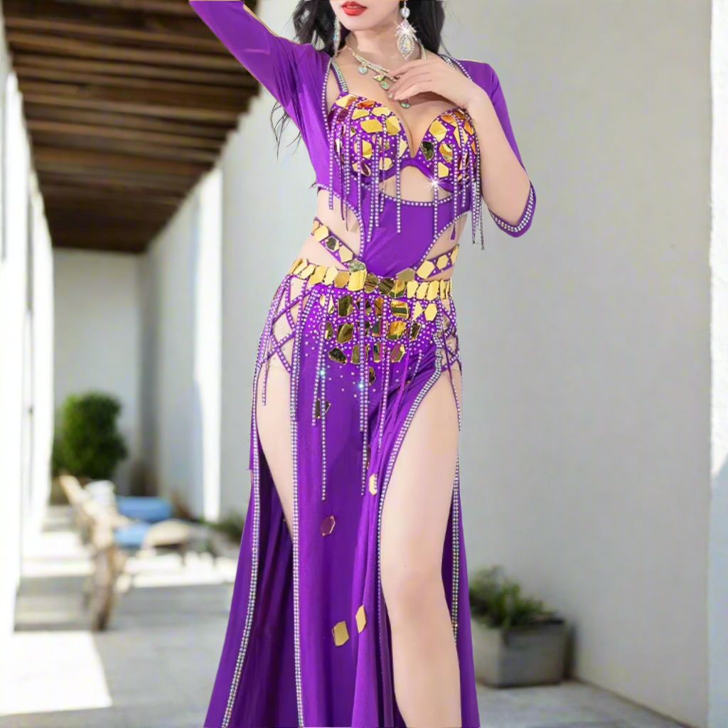 Showcasing high-end Egyptian belly dance costumes with ornate designs. Shop luxurious Badla sets, intricate bra and belt sets, and elaborately decorated outfits. Ideal for performances, our premium collection features exquisite detailing, rich fabrics, and elegant styles for a stunning stage presence