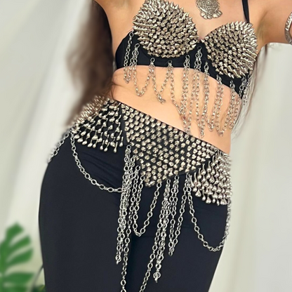 HADIDA- Metal studded bra and belt set