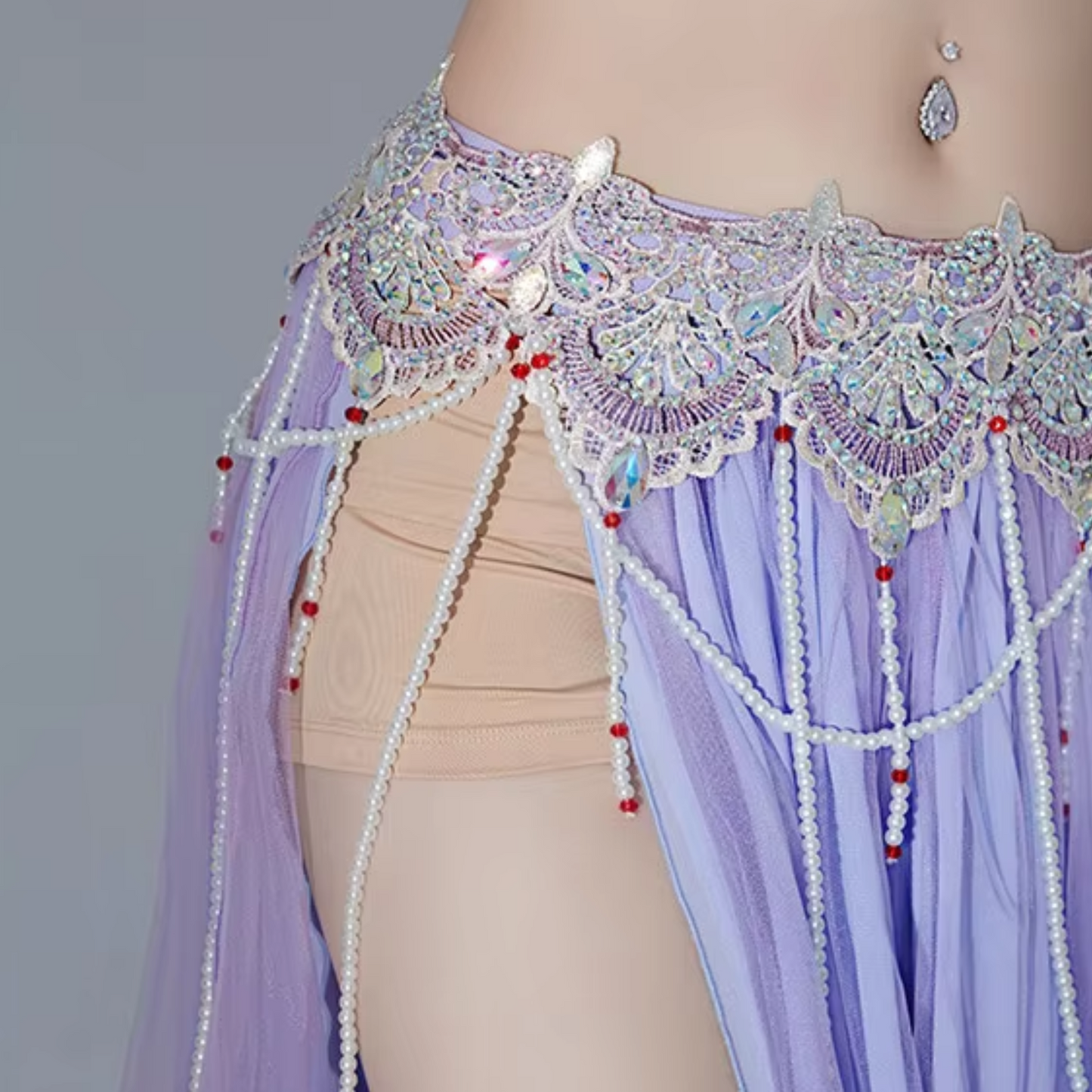 NUSIRA custom sequinned soft lavender halter bra skirt belly dance set combo