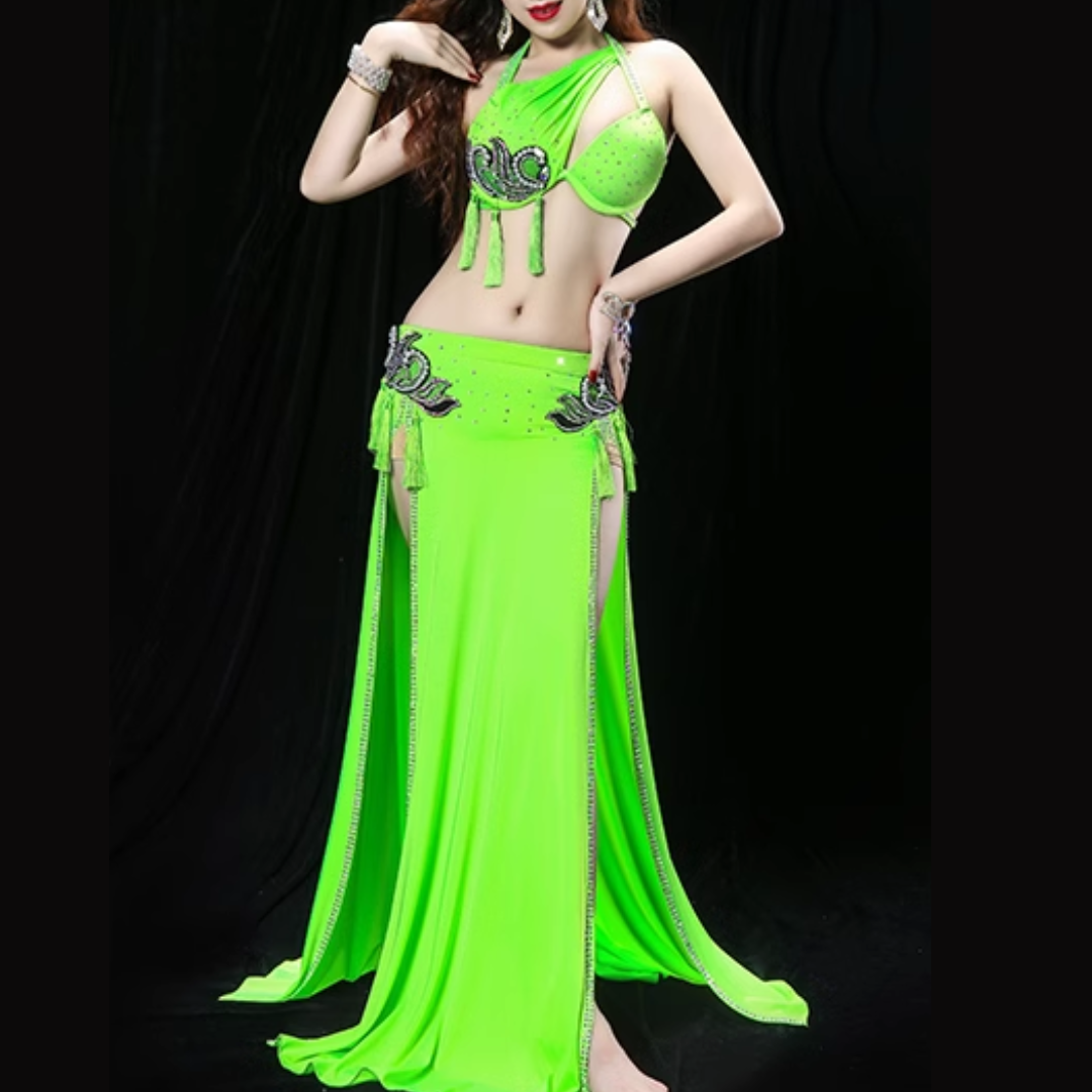 OSTINA - Bright belly dance dress with tassels and appliques