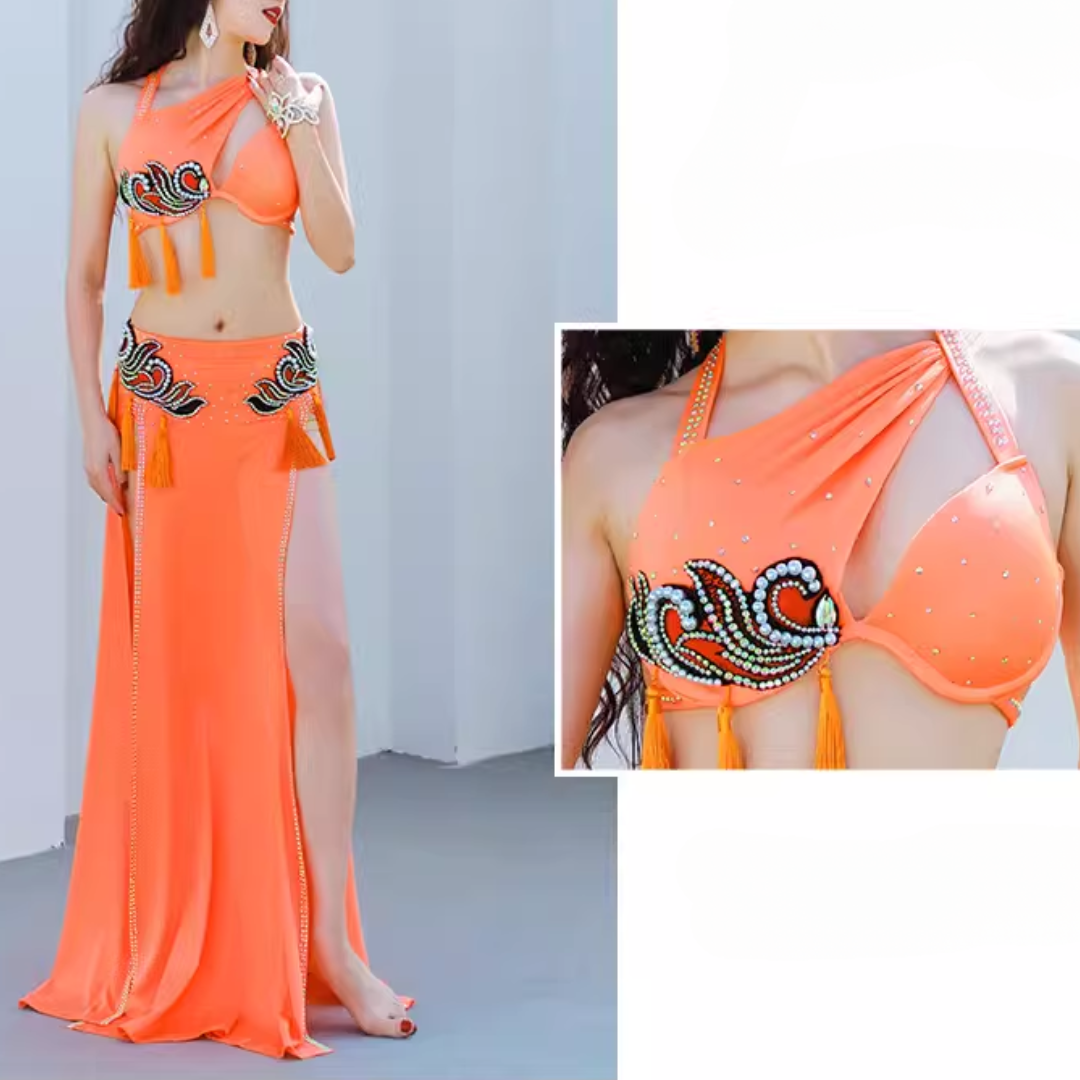 OSTINA - Bright belly dance dress with tassels and appliques