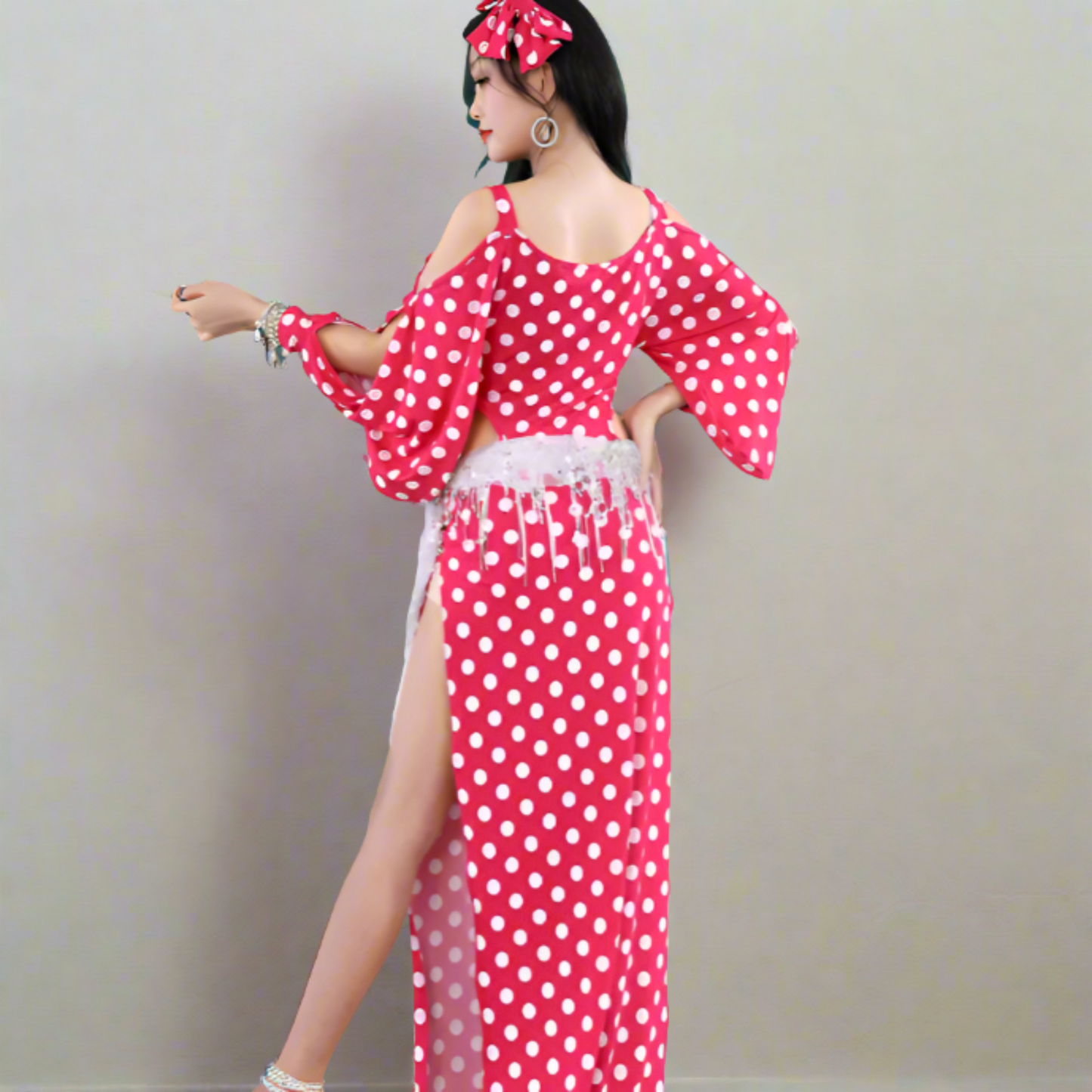 gallebeya red and white polka dot baladi saidi traditional folk oriental belly dance costume set
