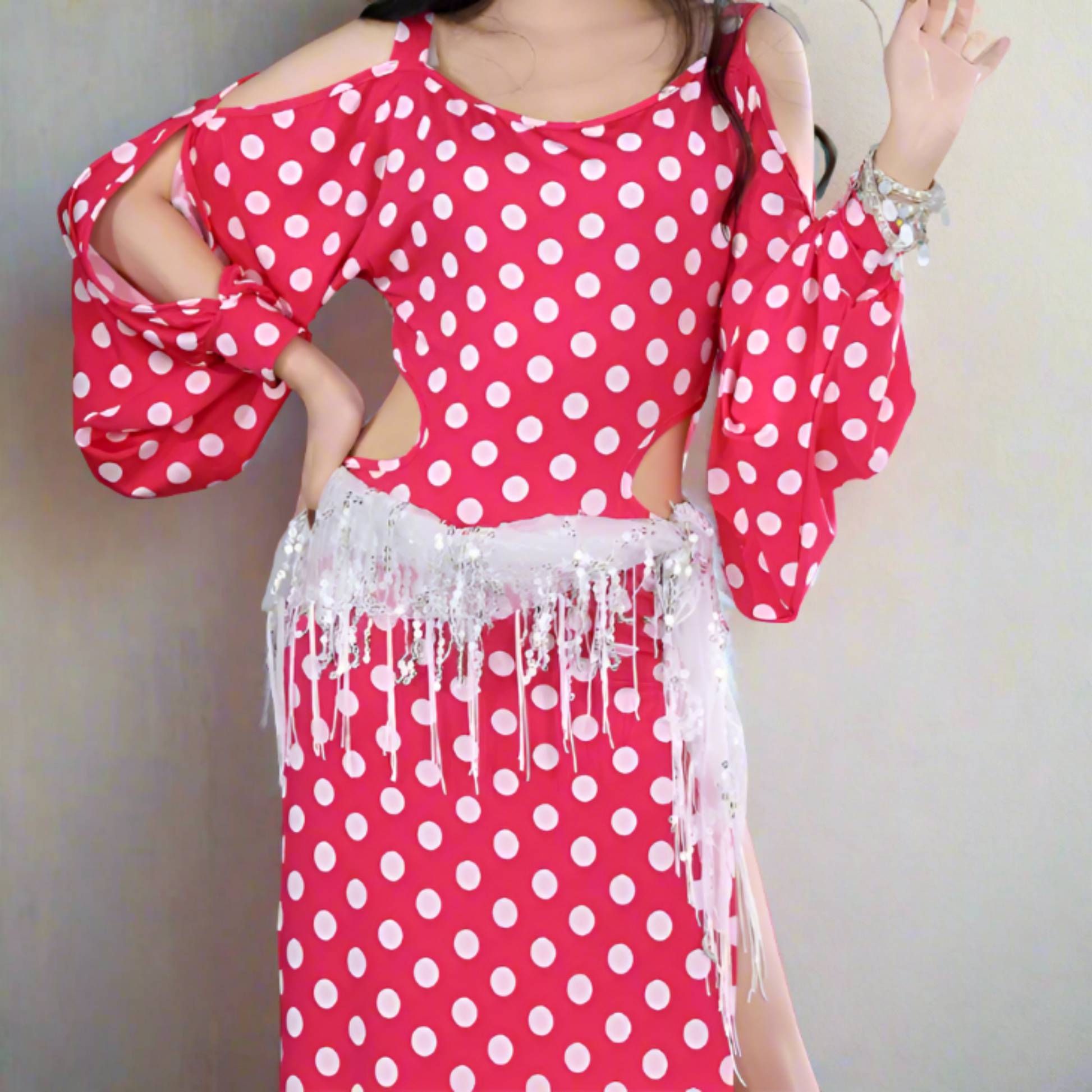 gallebeya red and white polka dot baladi saidi traditional folk oriental belly dance costume set