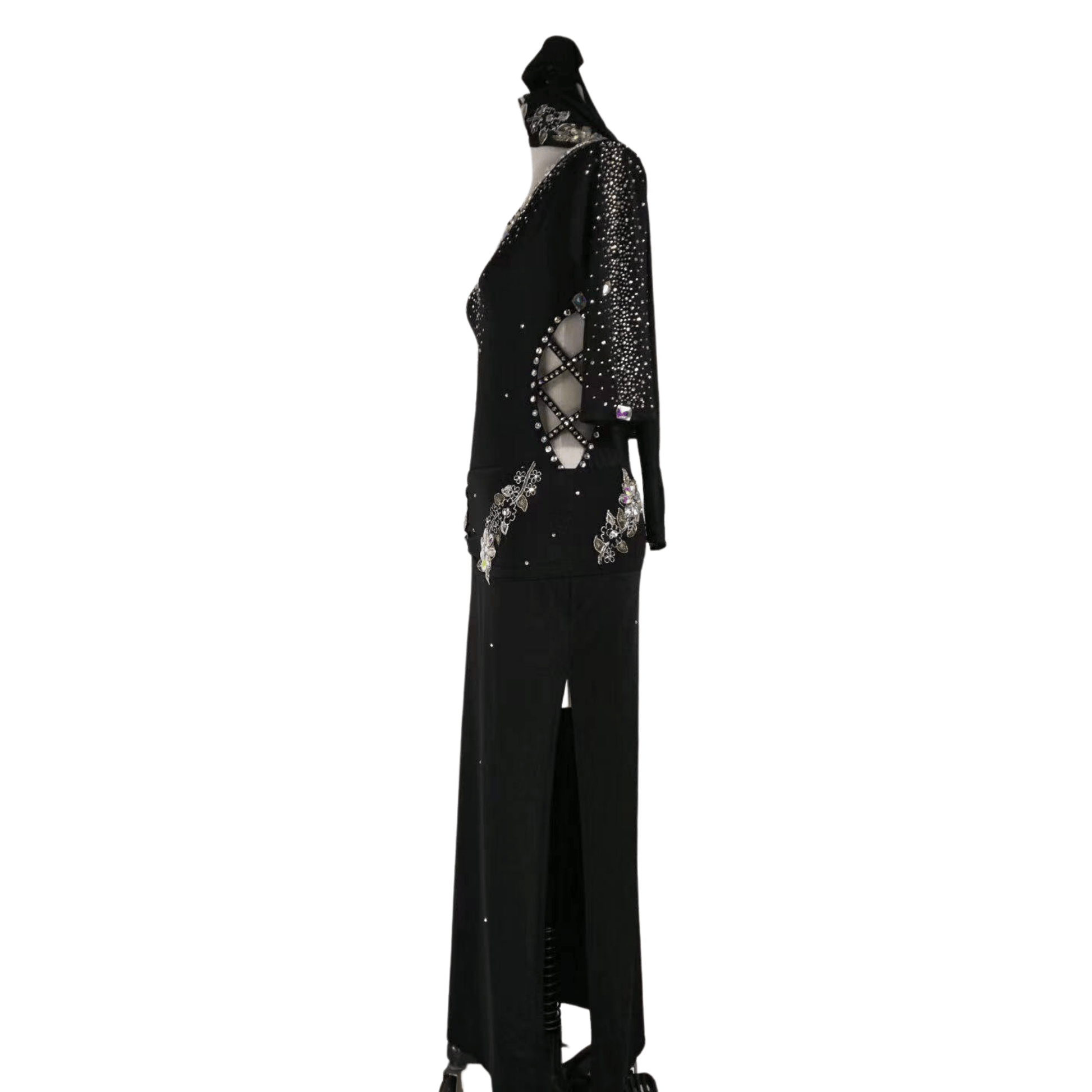 SAWADA - Custom Black Baladi Dance Dress with Rhinestones Azuer Bellydance SAWADA - Custom Black Baladi Dance Dress with Rhinestones Azuer Bellydance