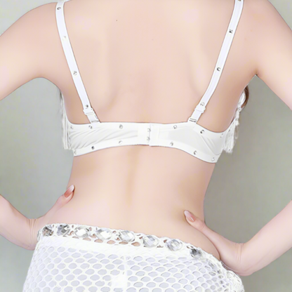 UMA white underwire fringed rhinestoned push-up bar for belly dance