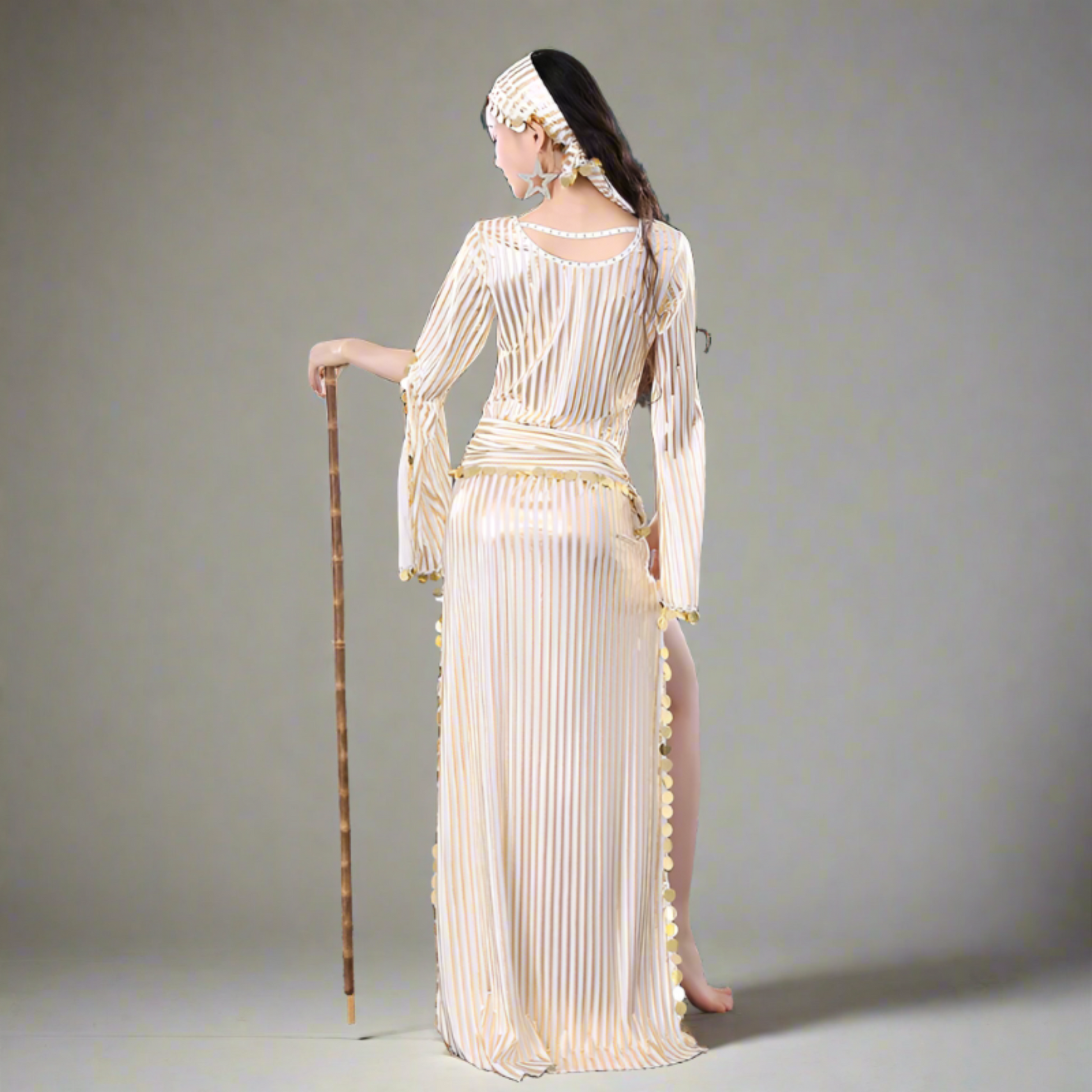 white and gold balady bellydance costume