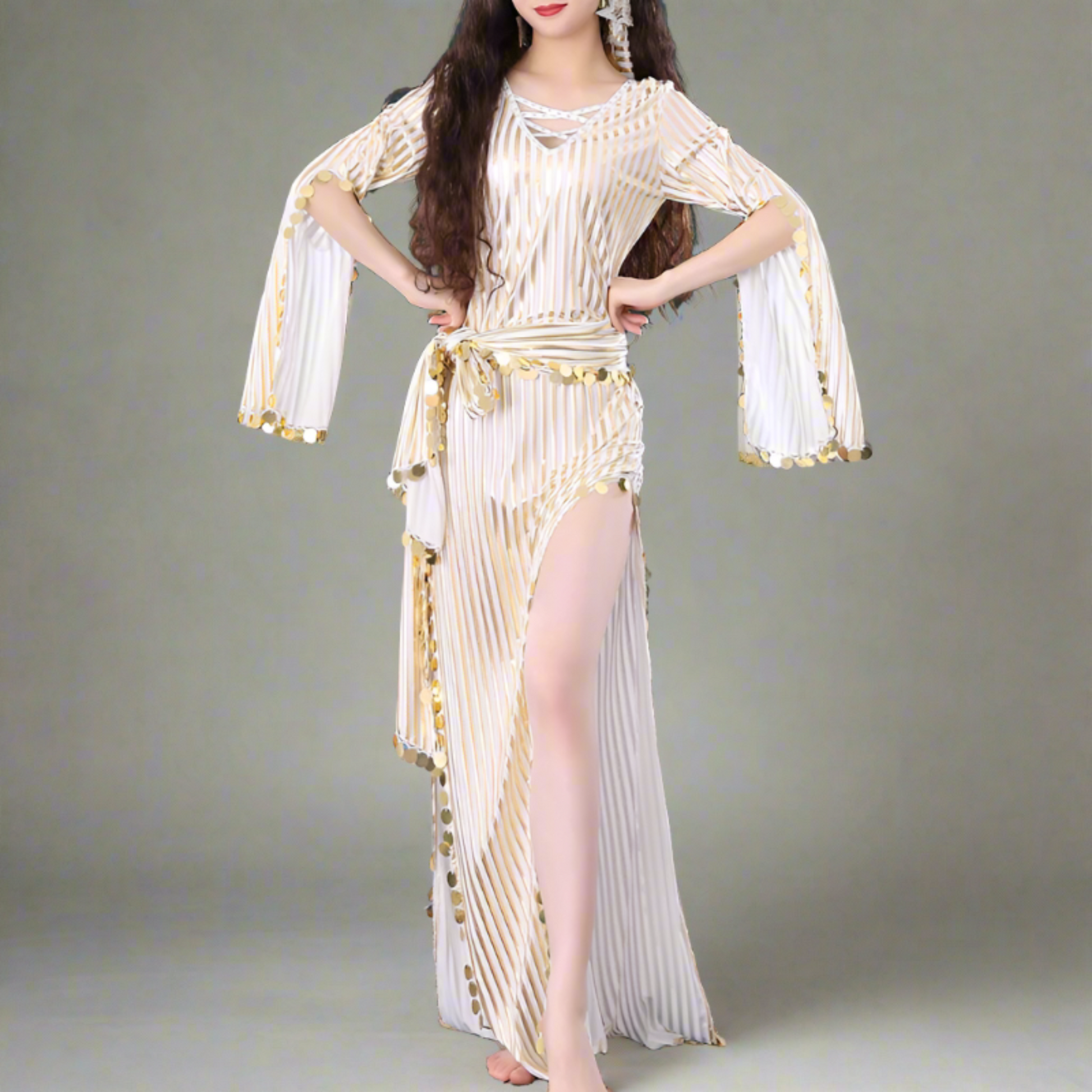 white and gold balady bellydance costume